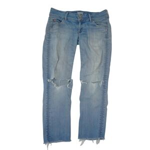 Hudson Light Wash Distressed Low Rise‎ Skinny Jeans Raw Hem Size 25 3234